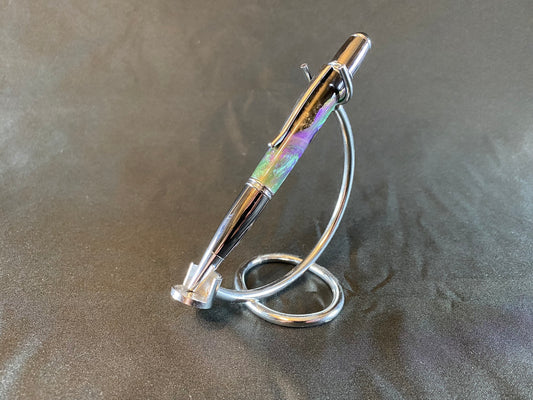 Purple and Green Titanium / Rhodium Buckeye Burl Twist Pen