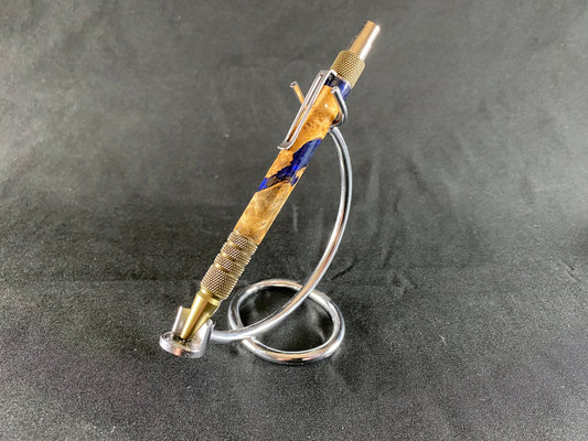 Metallic Deep Blue California Buckeye Burl Burst Bronze Custom Click Pen EDC